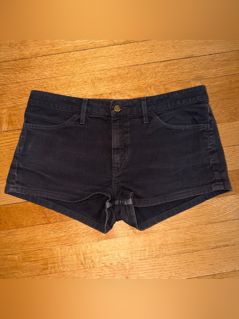 American Apparel Mid Rise Micro Shorts Sz 30 Blue Black Denim Indie Sleaze